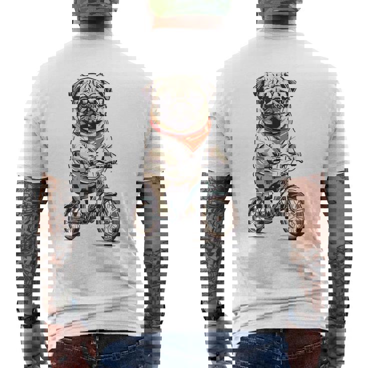 パグ いぬ イラスト パグ好き 犬好き 自転車 かわいい おもしろ レトロ かっこいい メンズTシャツ バックプリント