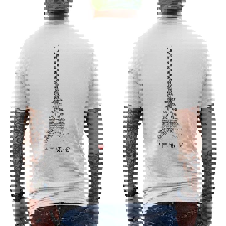 パリ エッフェル塔 ビンテージ スカイライン ラブ フランス ツアー エッフェル I Love Paris メンズTシャツ バックプリント