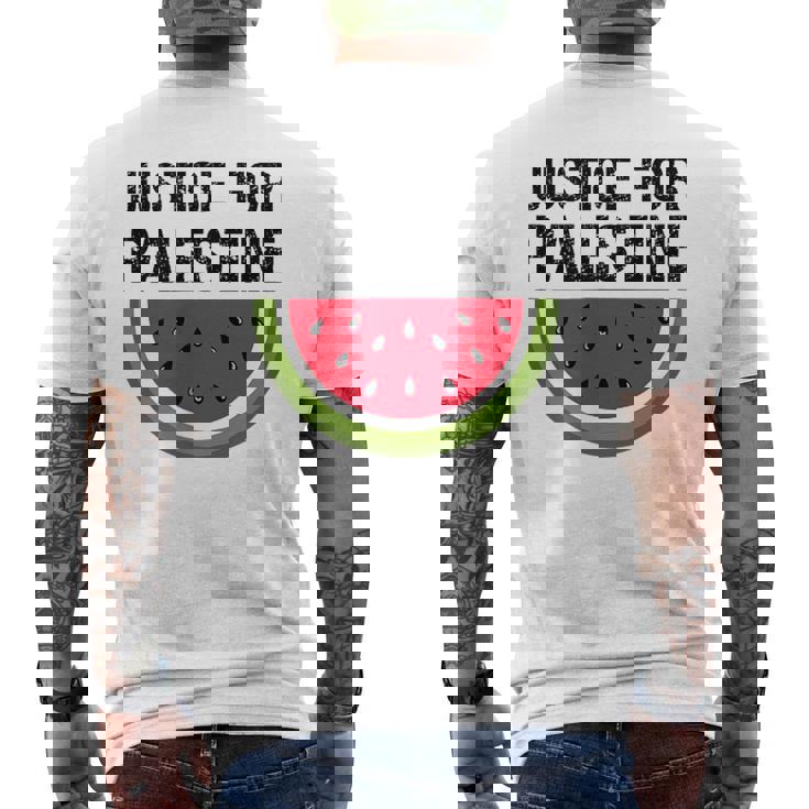 パレスチナの正義 スイカ 国旗 パレスチナ人 メンズTシャツ バックプリント