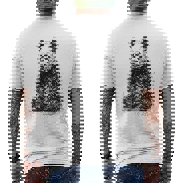 パンダ アニマルプリント グラフィック デッサン アート 絵画 パンダ メンズTシャツ バックプリント