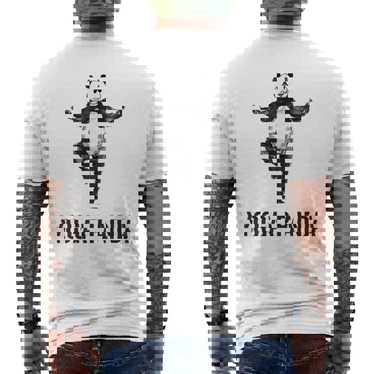 パンダ ヨガポーズ 水墨画 おもしろ 運動 和風 動物 メンズTシャツ バックプリント