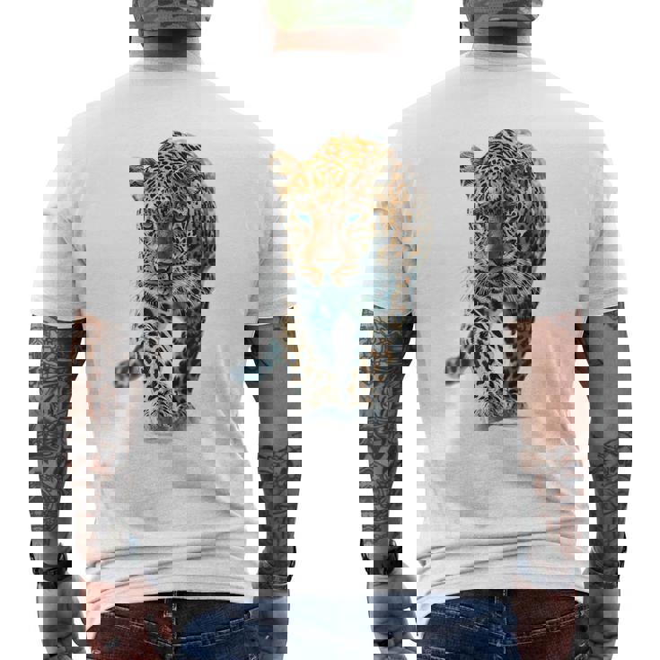 ヒョウ アニマルプリント モチーフ 描画 ポートレート ヒョウ メンズTシャツ バックプリント