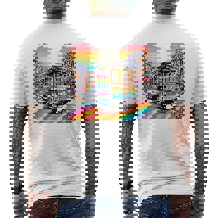 ビンテージ サンフランシスコ ケーブルカーf カストロ カリフォルニア Lgbtq 長袖tシャツ メンズTシャツ バックプリント