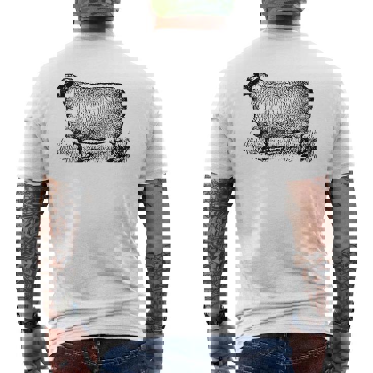 ビンテージ羊の描画 メンズTシャツ バックプリント