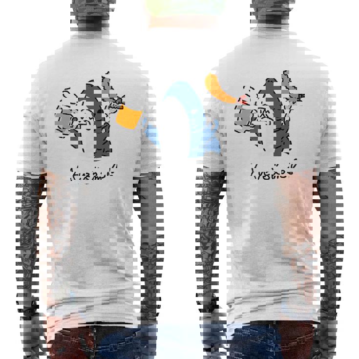 ビールとエビフライとサメ色付き メンズTシャツ バックプリント