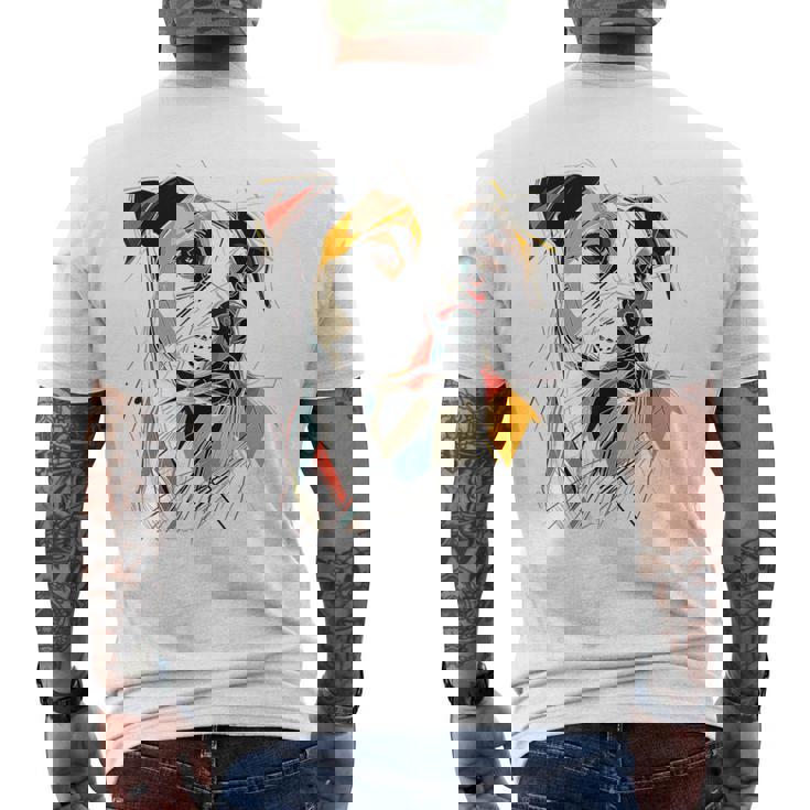 ピットブル 抽象 ペット お絵かき イラスト 動物 ピットブル メンズTシャツ バックプリント