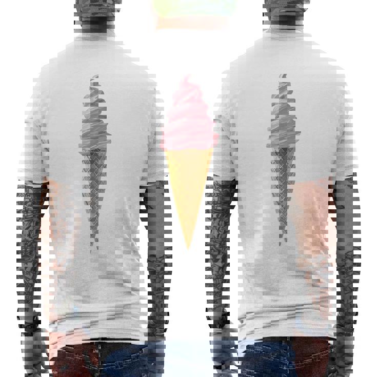 ピンク ソフトサーブ ストロベリー アイスクリーム コーン メンズTシャツ バックプリント