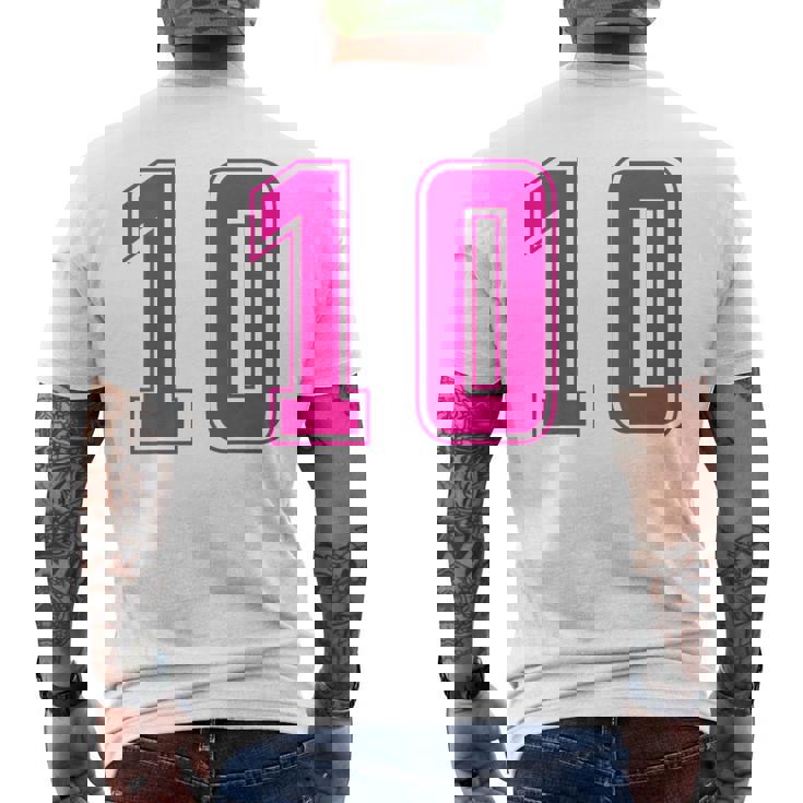 ピンク色背番号 10 チーム短大スポーツピンク色背番号付きユニフォーム メンズTシャツ バックプリント