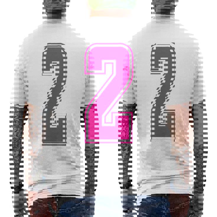 ピンク色背番号 2 チーム短大スポーツピンク色背番号付きユニフォーム メンズTシャツ バックプリント