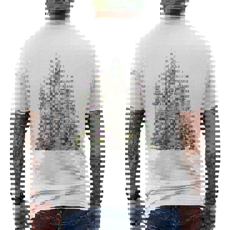 ファンタジーゴシックヴィクトリア朝の城 長袖tシャツ メンズTシャツ バックプリント