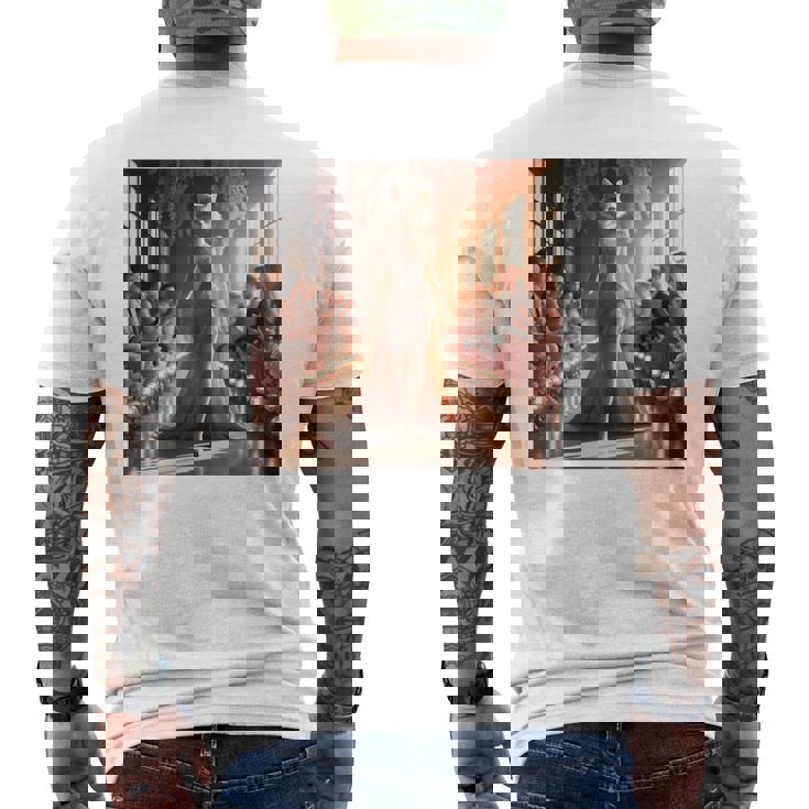 ファンタジー表彰台 美しい猫 長袖tシャツ メンズTシャツ バックプリント