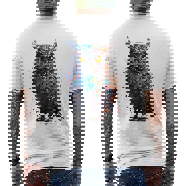 フクロウ アートワーク 動物 フクロウ メンズTシャツ バックプリント