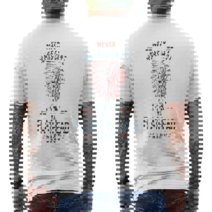 フラットヘッド ネイティブアメリカン インディアンマン Never Underestimate メンズTシャツ バックプリント
