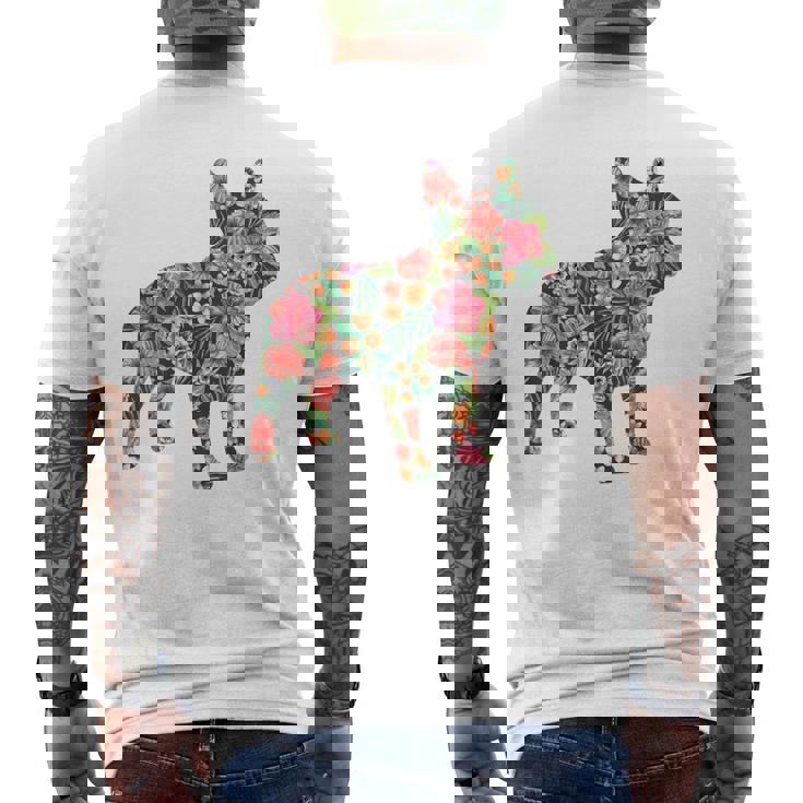 フレンチ ブルドッグ フラワー フローラル フレンチ ドッグ シルエット 犬 ペット メンズTシャツ バックプリント