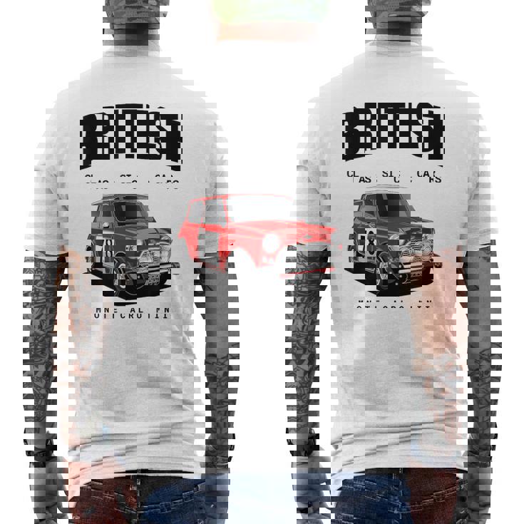 ブリティッシュクラシックスポーツカーズ 有名なラリーミニ メンズTシャツ バックプリント