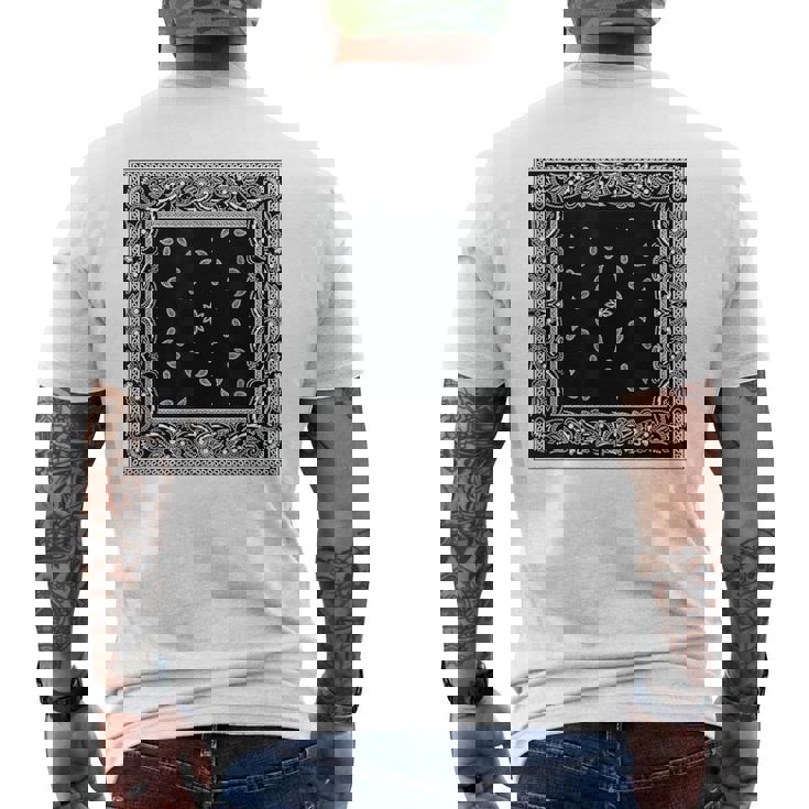 ホワイトブラックバンダナプリントtシャツ ペイズリー柄 メンズTシャツ バックプリント