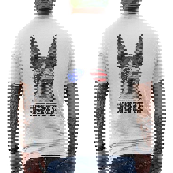 ボストン・テリア 7月4日 メリカ メンズ レディース アメリカ国旗 メンズTシャツ バックプリント