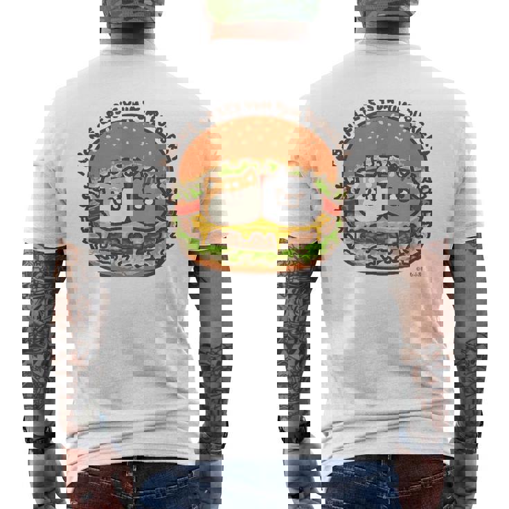 ボンレス犬とボンレス猫 ハンバーガー メンズTシャツ バックプリント