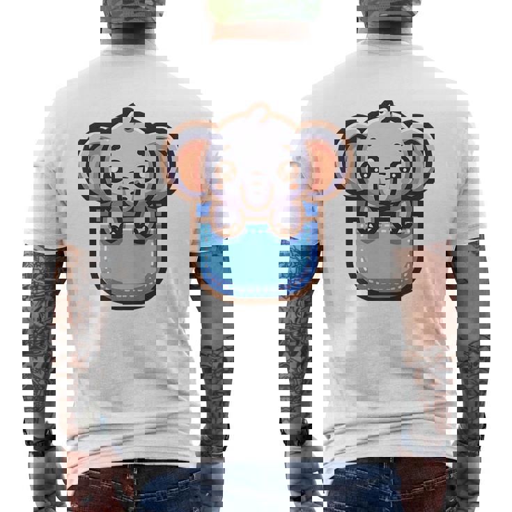 ポケットに入ったかわいい象 メンズTシャツ バックプリント