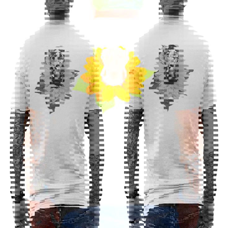 ポケットの中の犬 花 サルーキ メンズTシャツ バックプリント