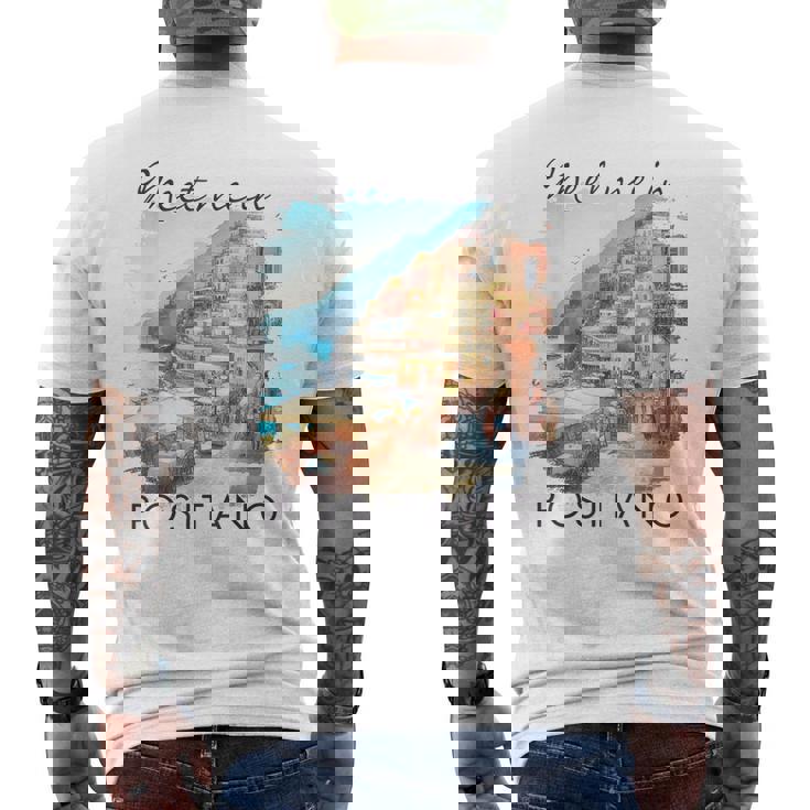 ポジターノ イタリア 旅行 冒険 ミート・ミー・イン・ポジターノ メンズTシャツ バックプリント