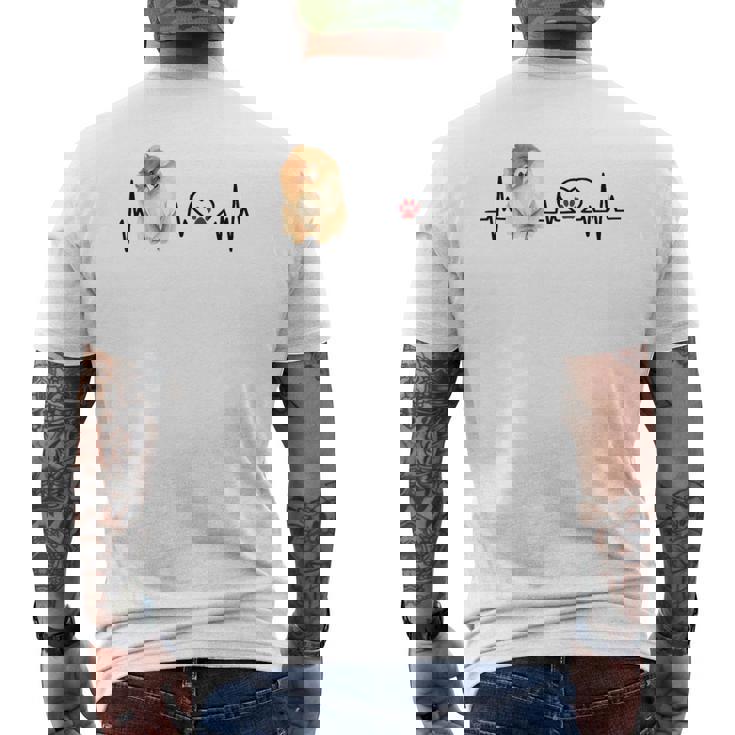ポメラニアン Ekg ハートビートハートライン 肉球プリント メンズTシャツ バックプリント