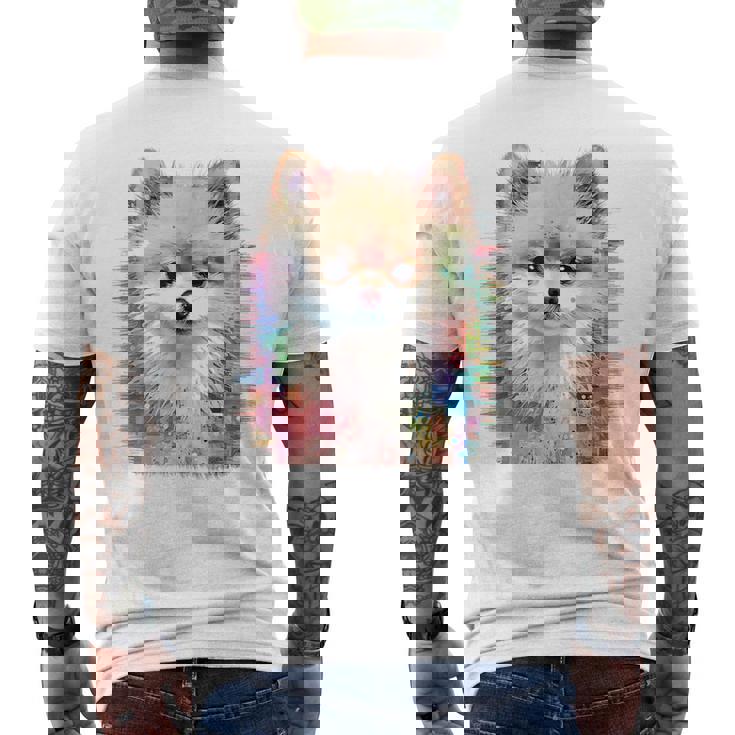 ポメラニアン 抽象画 グラフィック 絵画 動物 ポメラニアン メンズTシャツ バックプリント