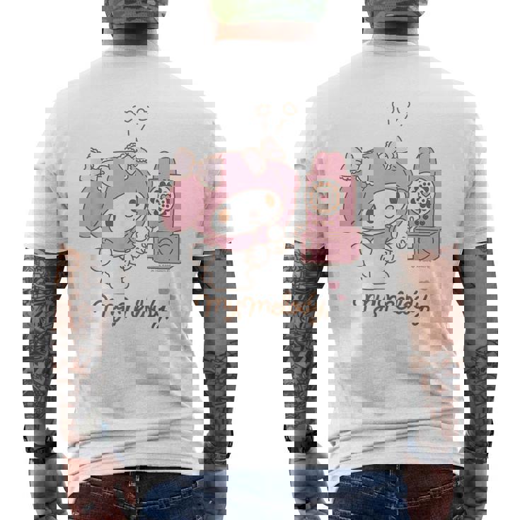 マイメロディ でんわ ライトカラー メンズTシャツ バックプリント