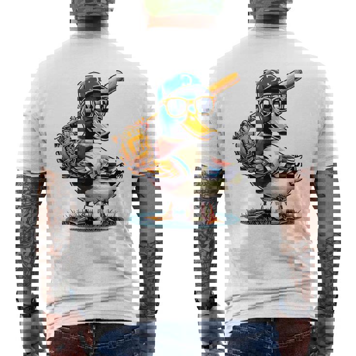 マガモのアヒル 野球愛好家 アヒル 野球 メンズTシャツ バックプリント