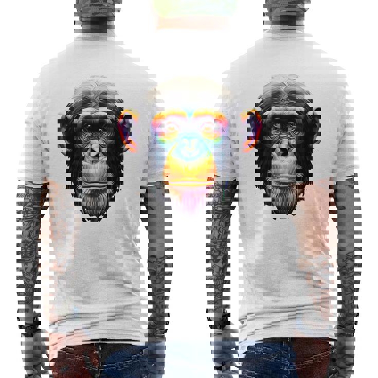 マルチカラー アート カラフル チンパンジー メンズTシャツ バックプリント