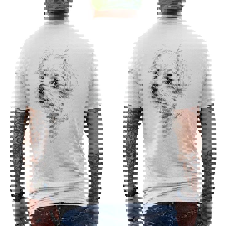 マルチーズ 犬 グラフィック ペット アートワーク マルチーズ メンズTシャツ バックプリント