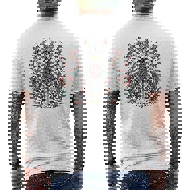 マンダラデザインのかわいい猫の曼荼羅。 長袖tシャツ メンズTシャツ バックプリント