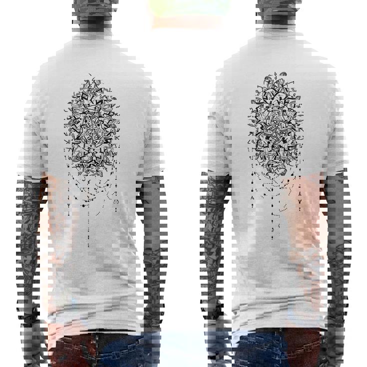 マンダラフラワー神聖幾何学フラクタルアート良い雰囲気 メンズTシャツ バックプリント