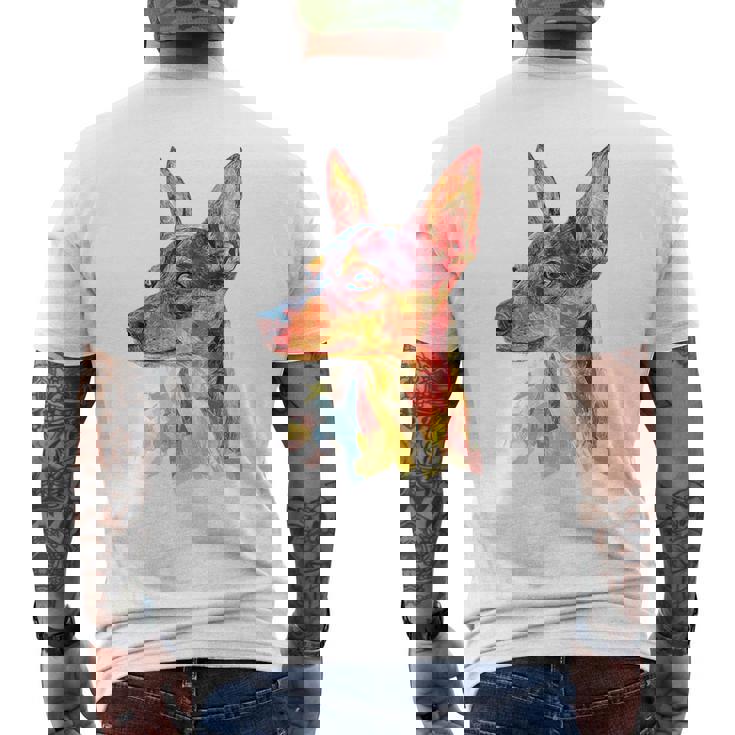 ミニチュア ピンシャー 犬 ペット カラフル ミニチュア ピンシャー メンズTシャツ バックプリント