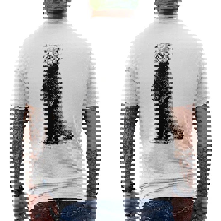 ミニマリストデザインのレッサーパンダ メンズTシャツ バックプリント