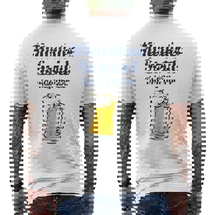 ミルウォーキービールと野球リリーフピッチャー メンズTシャツ バックプリント