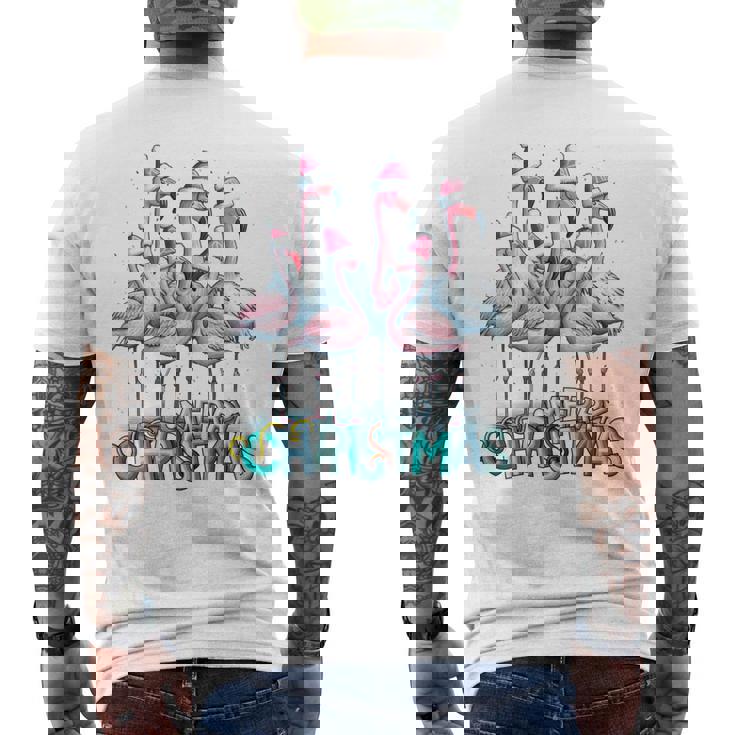 メリークリスマス フラミンゴスクワッド トロピカルスタイル 長袖tシャツ メンズTシャツ バックプリント