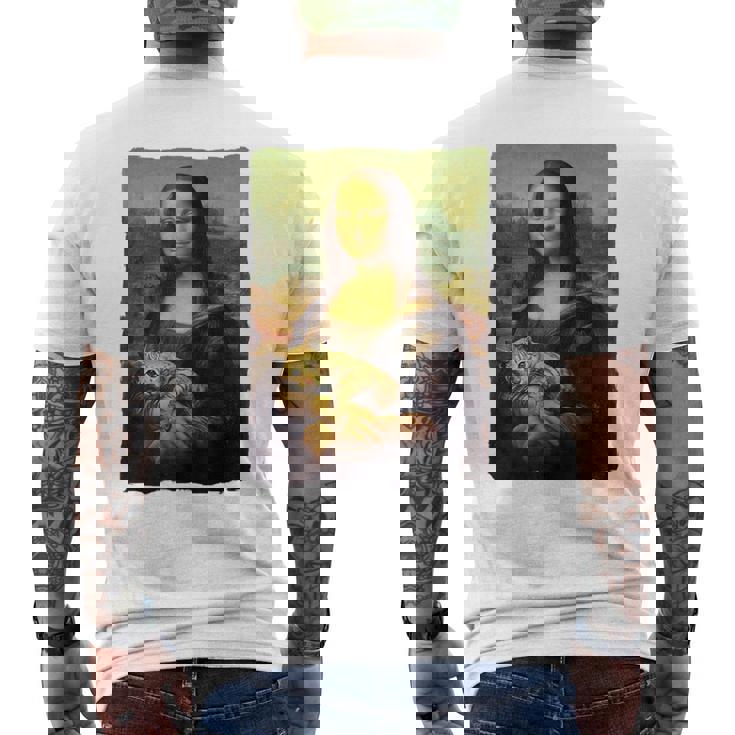 モナ・リザとオレンジ色の猫 面白いアートの絵 メンズTシャツ バックプリント