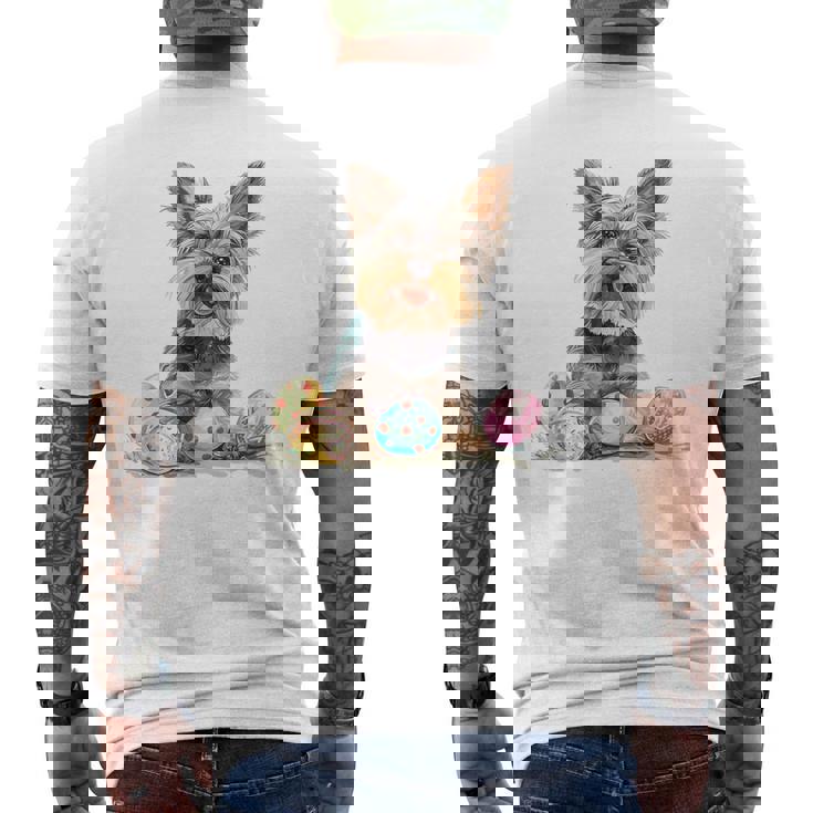 ヨーキー ヨークシャーテリア 犬種 ハッピーイースター メンズ レディース メンズTシャツ バックプリント