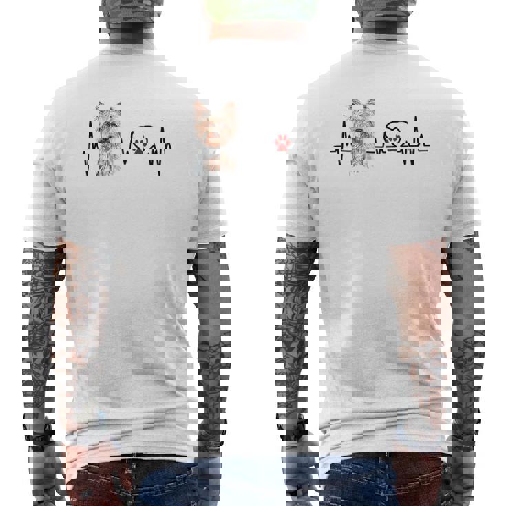 ヨークシャーテリア 心電図 ハートビート ハートライン 犬好き メンズTシャツ バックプリント