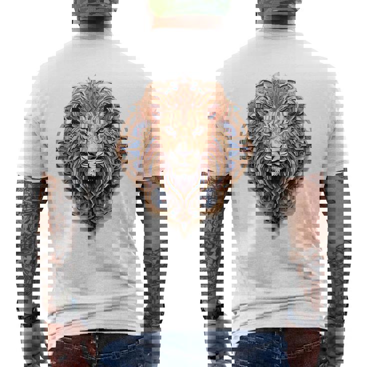 ライオン 動物 彫刻 動物園 抽象芸術 絵画 ライオン メンズTシャツ バックプリント