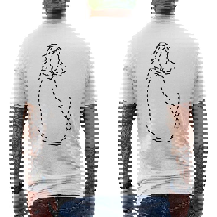 ラインタトゥー、ラインアートtシャツ、ミニマリストな犬のモチーフ メンズTシャツ バックプリント