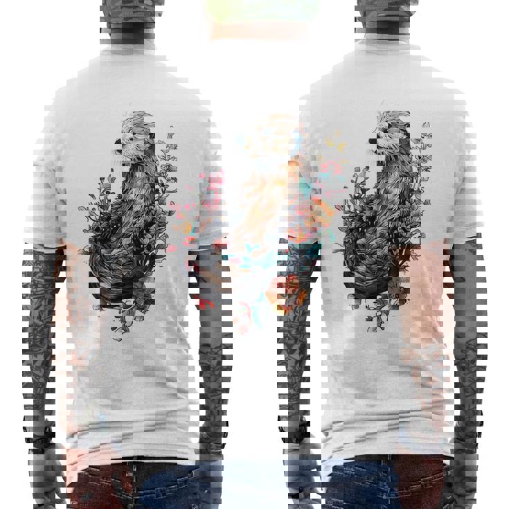 ラッコ フローラルアクセント メンズTシャツ バックプリント