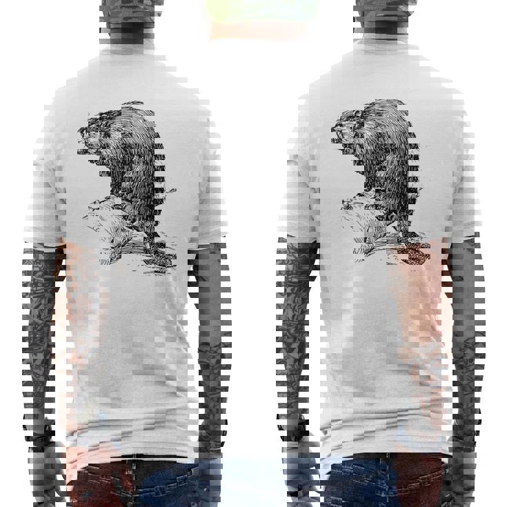 リアルなビーバースケッチ メンズTシャツ バックプリント