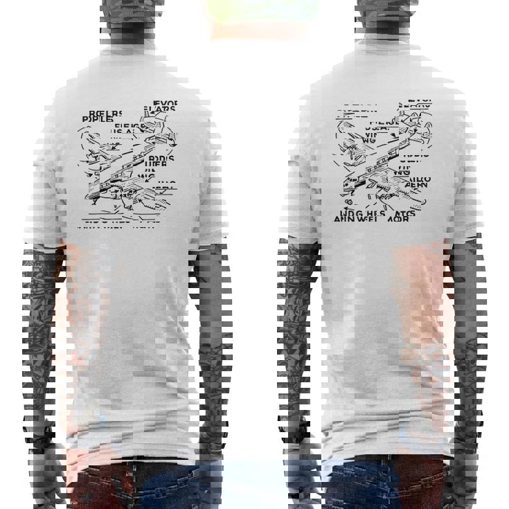 レトロな飛行機の図-ヴィンテージ旅客機の飛行履歴 メンズTシャツ バックプリント