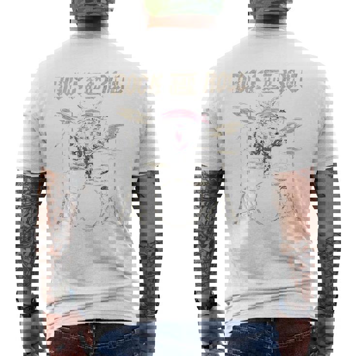 ロックンロール キャットドラム ヴィンテージ Rock Cat Drummer Art Back メンズTシャツ バックプリント