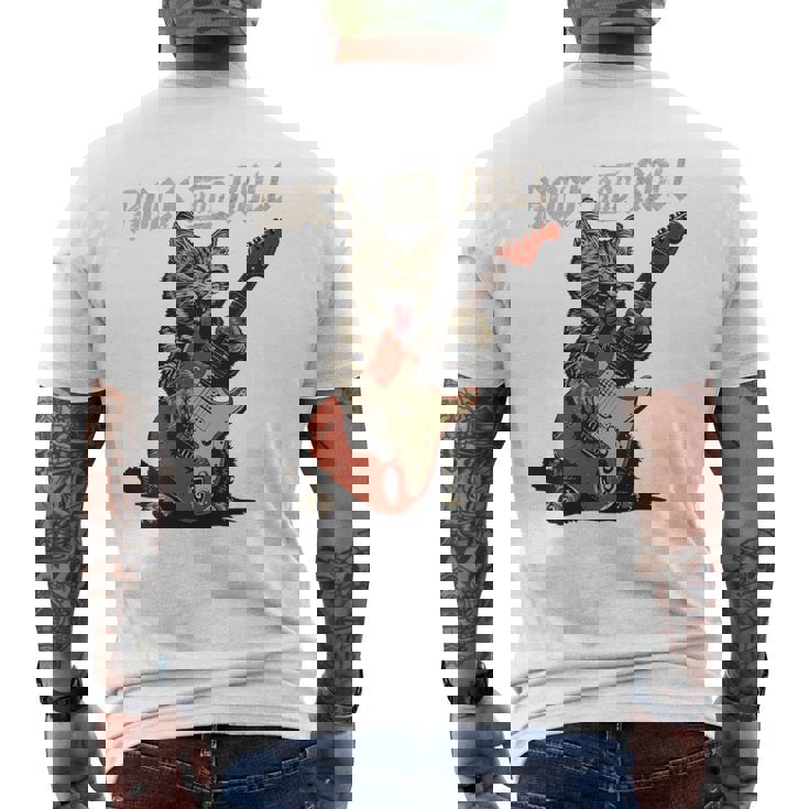 ロックンロール ギター 猫 ビンテージ Rock ギタリスト 猫 長袖tシャツ メンズTシャツ バックプリント