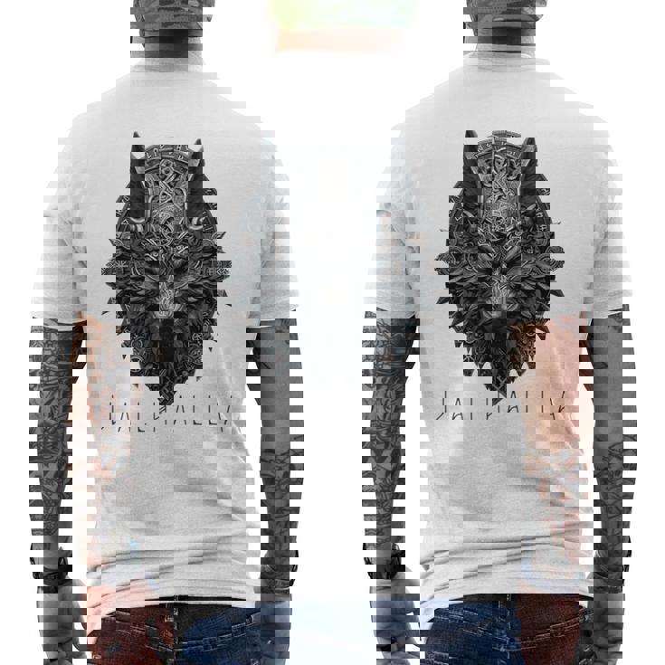 ヴァルハラ ウルフマスク オーディン ルーン文字 北欧コンパス バイキング メンズ レディース 長袖tシャツ メンズTシャツ バックプリント