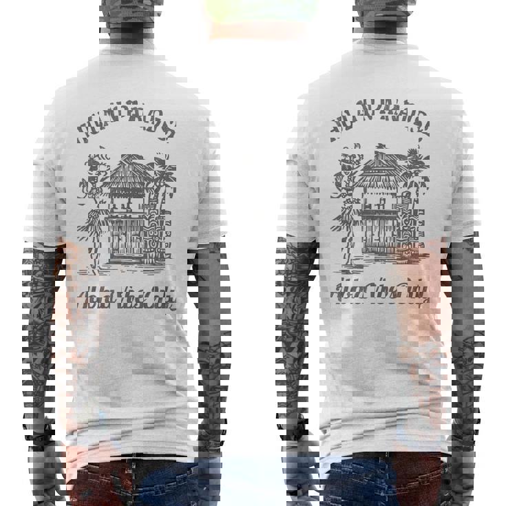 ヴィンテージ ハワイアン フラティキ トロピカル アロハ バイブ レトロ アイランド メンズTシャツ バックプリント