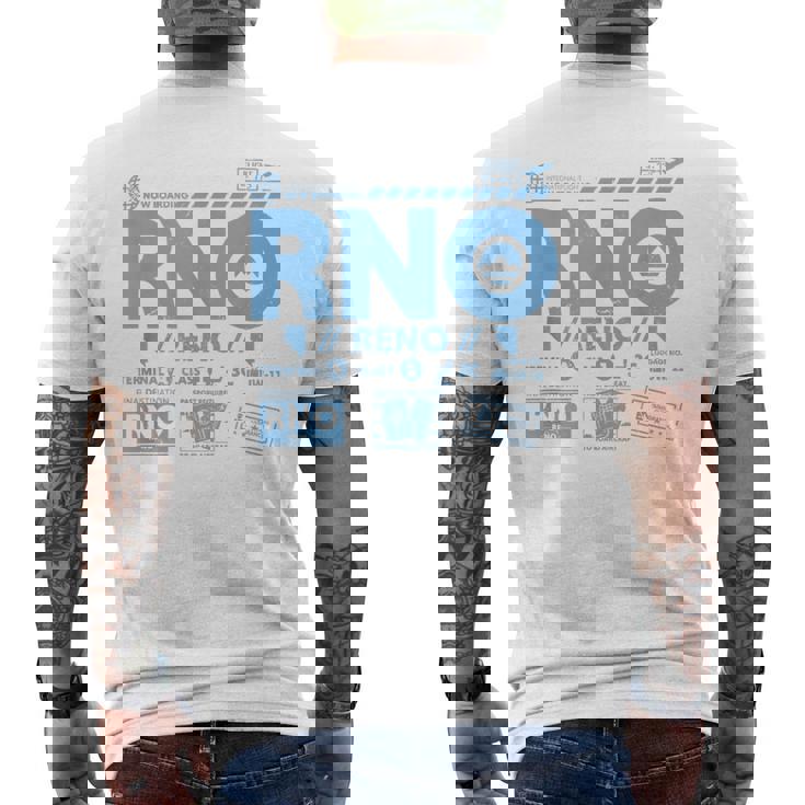 ヴィンテージ リノ Rno 空港コード トラベル デイ レトロ タグ ネバダ メンズTシャツ バックプリント